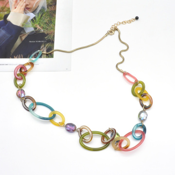 2021 colorful rainbow acrylic jewelry for party gift casual stainless steel gold filled snake chain necklace